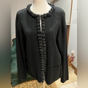 NWOT TALBOTS BLACK POM POM SWEATER